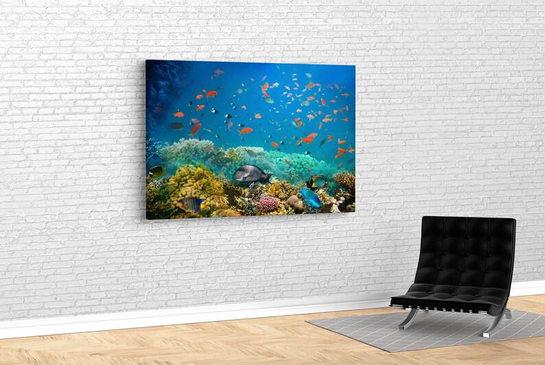 Картина для интерьера Рыбы на коралловом рифе 120x80 см (496)