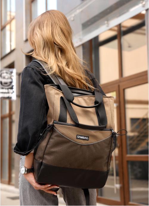 Рюкзак-сумка женский шопер Sambag с отделением под ноутбук Хаки (4340311545)