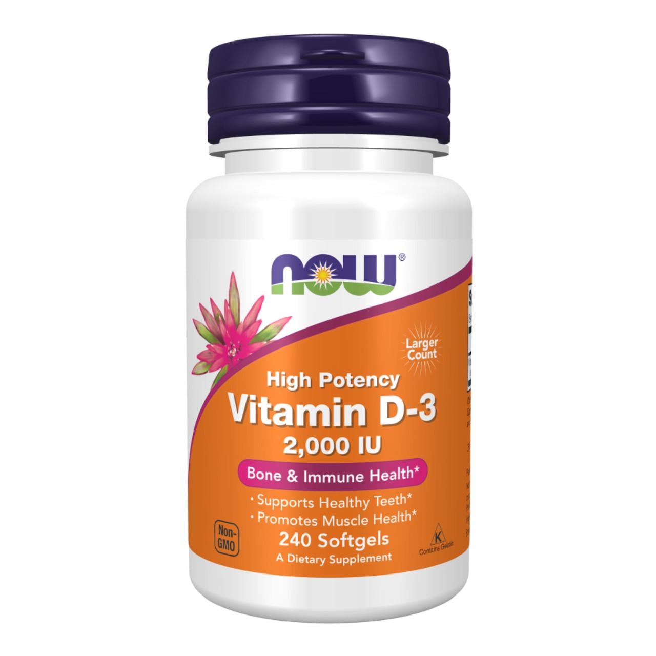 Витамин D3 NOW Foods 2000 IU для иммунитета/костей и энергии 240 капсул