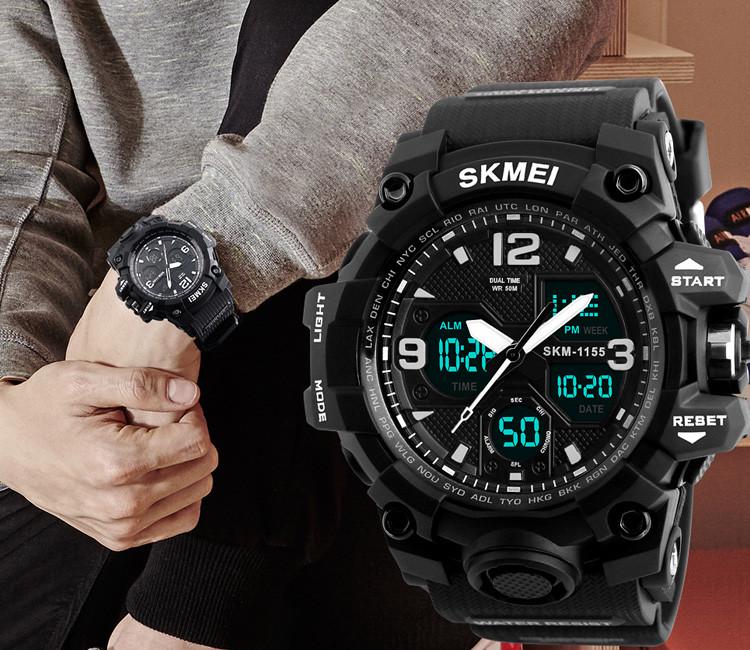 Наручний годинник чоловічий Skmei військовий з підсвічуванням водонепроникний протиударний Чорний (1155) - фото 5