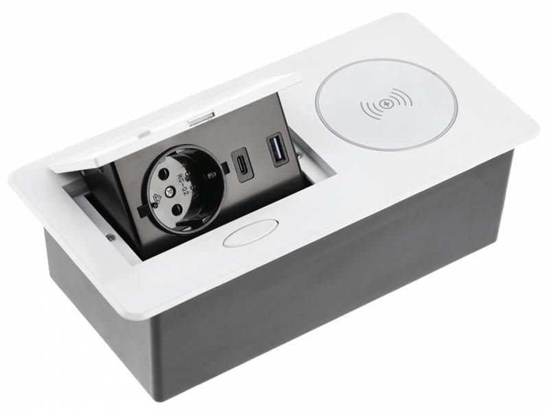 Розетка врезная GTV AVARO PLUS Schuko USB A + C беспроводная зарядка 5W кабель 1,5 м Белый (5076)