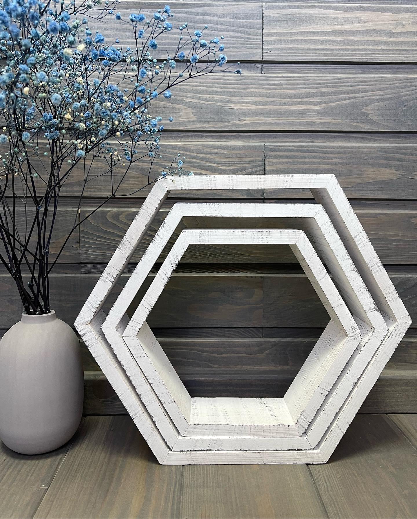 Полки соты деревянные 3 шт. Бело-серый (102) - фото 5