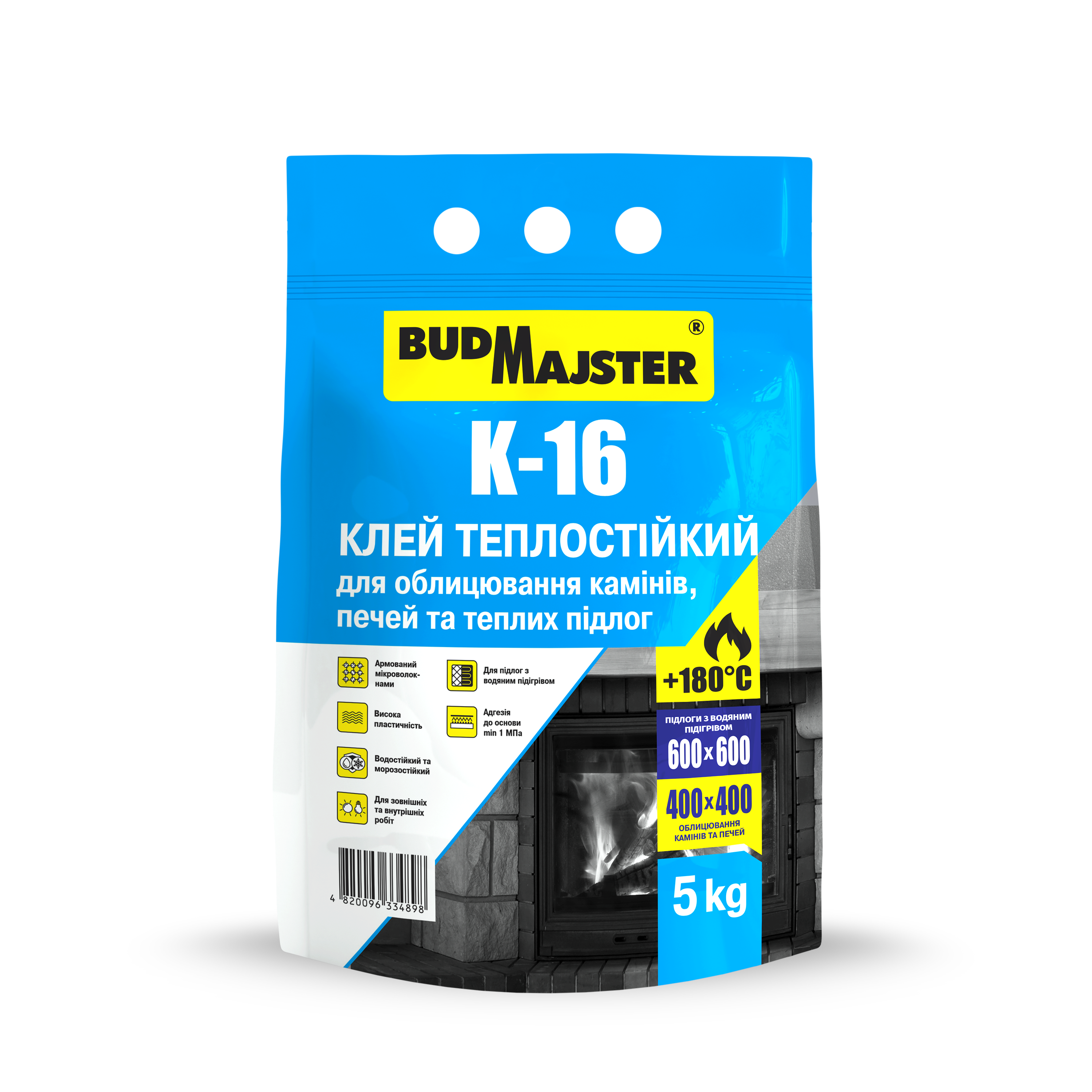 Клей теплостойкий BudMajster К 16 для каминов и печей и теплых полов 5 кг (14312715)