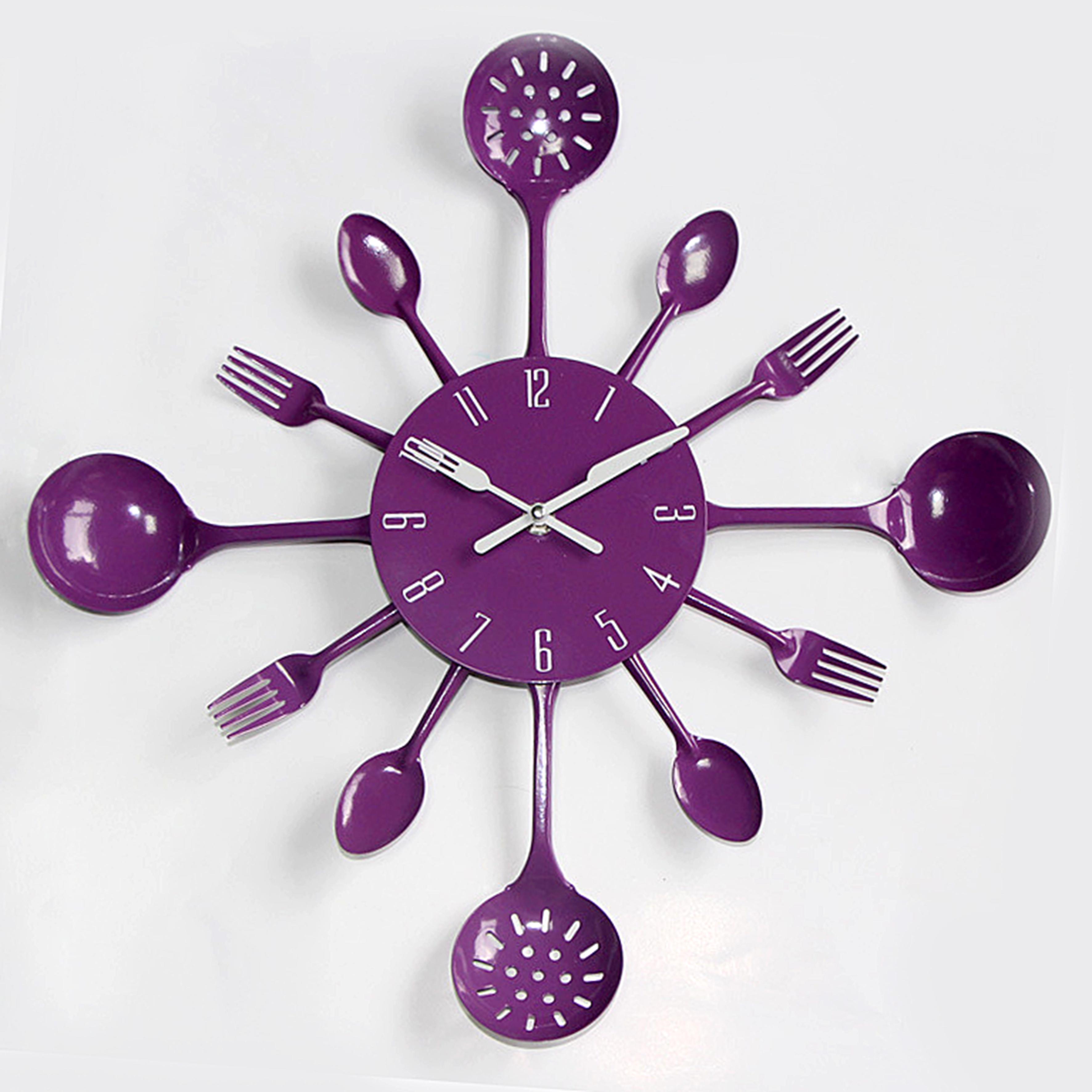 Часы настенные Ложки-вилки для кухни металлические 42х42 см Фиолетовый (1020205)