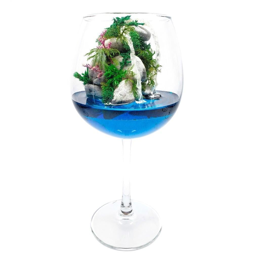 Флорариум в бокале с водопадом Покой 23х12 см