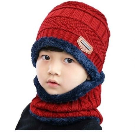 Комплект зимний детский вязаная шапка и бафф Nibesser Красный