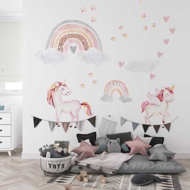Стикеры детские на стену Радуга и Единороги Sticker Wall SW-00001007 40х80 см 3 листа 120х80 см
