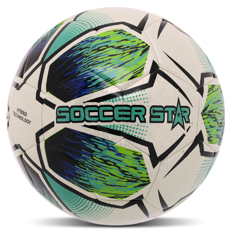 М'яч футбольний HYBRID SOCCER STAR TO-TOWN PU ламінований гібридна зшивка №5 (FB-4525_Білий-зелений)