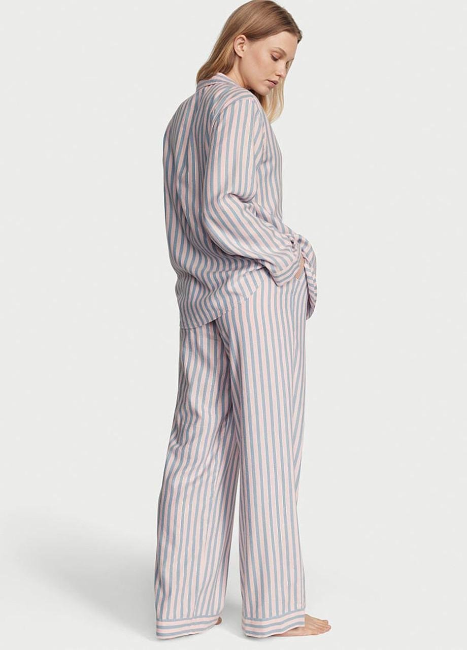 Піжама Victoria's Secret Flannel Long Pajama Set фланелева XL Рожевий в смужку (2176821829) - фото 2