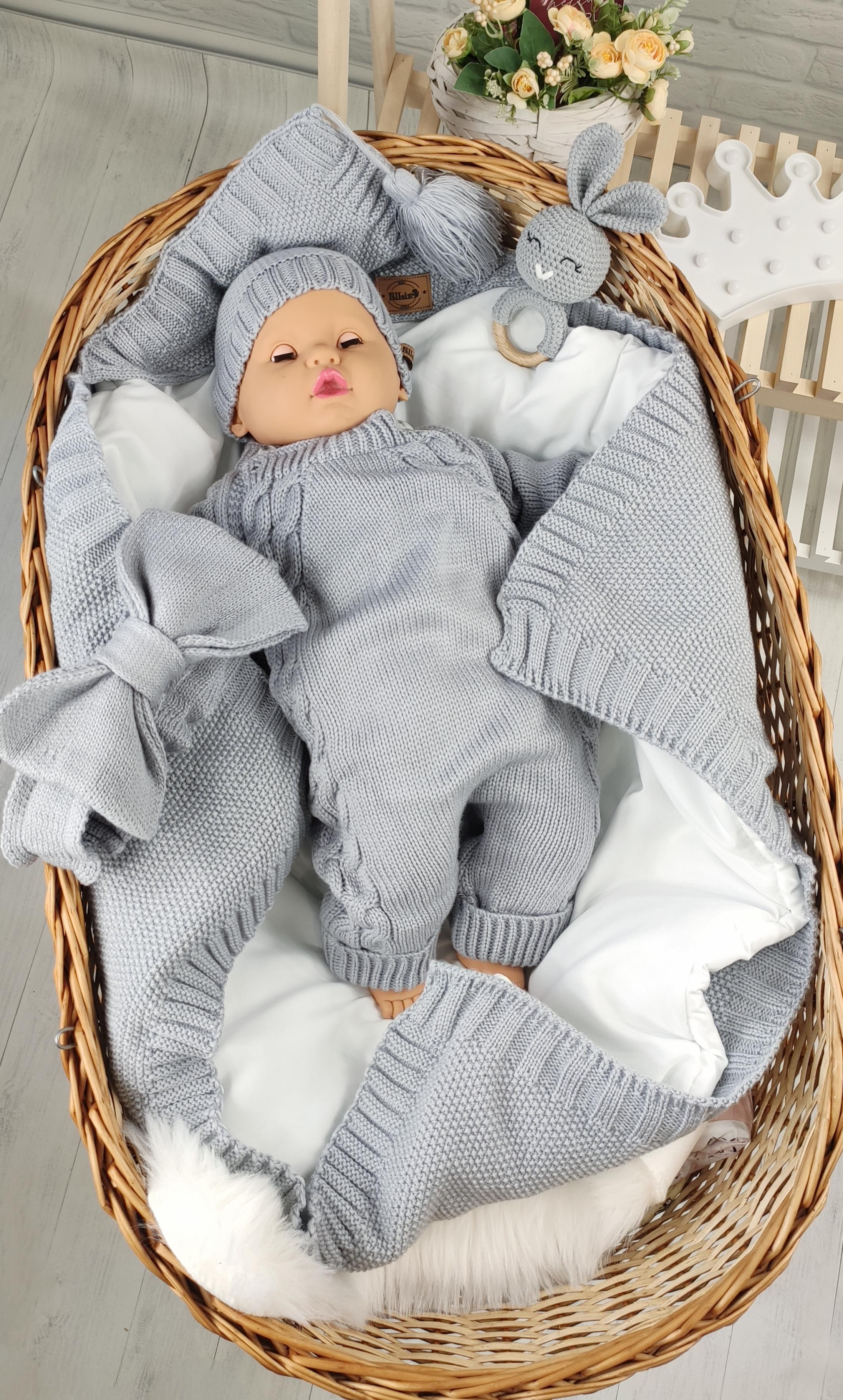 Комплект вязаный человечек с шапкой от 0 до 6 месяцев Серый - фото 5 Комплект вязаный человечек с шапкой от 0 до 6 месяцев Серый - фото 5