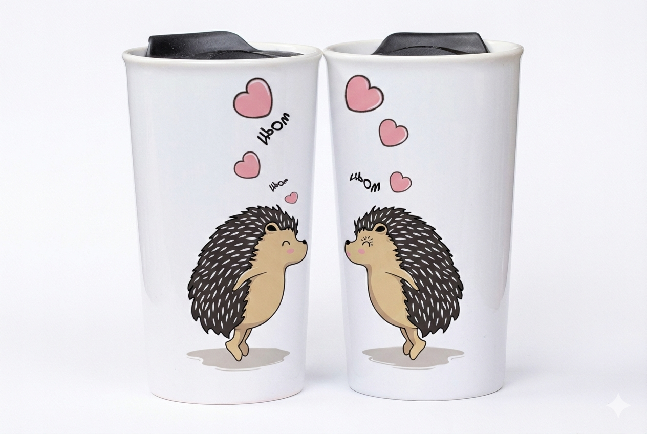 Чашки фарфоровые парные Влюбленные ежики (31463553)