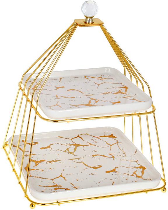 Блюдо квадратное Мраморная Роскошь 2 яруса Ø 33 см Белый мрамор (BD-954-514)