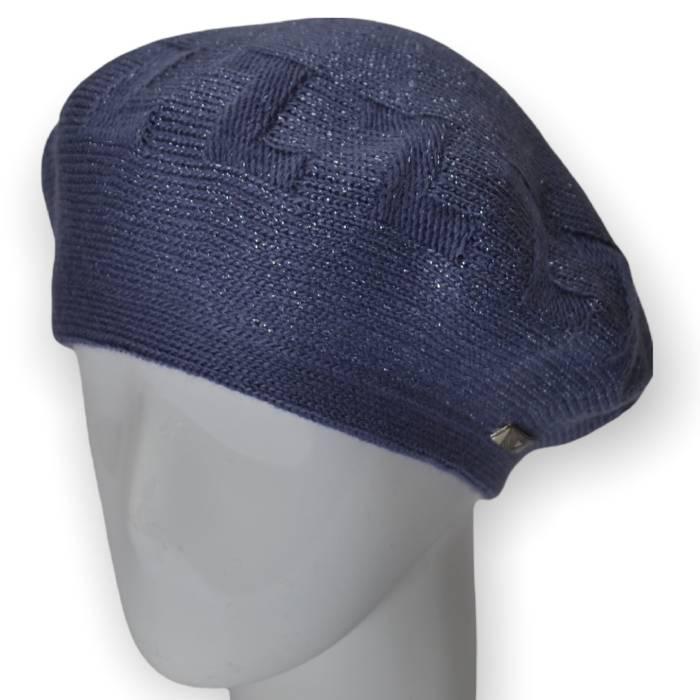 Берет женский Lirus Тетрис двойной теплый шерстяной украшенный люрексом Джинсовый