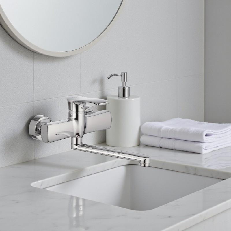 Смеситель для кухни Cron SONATA-5 на стену однорычажный цинковый сплав Хром (b-CR0815) - фото 5