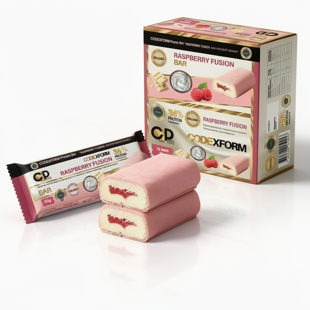 Батончик протеиновый CODExFORM Raspberry Fusion без сахара 36% протеина 12 шт. (BOX-BAR-FUSION-01) - фото 6