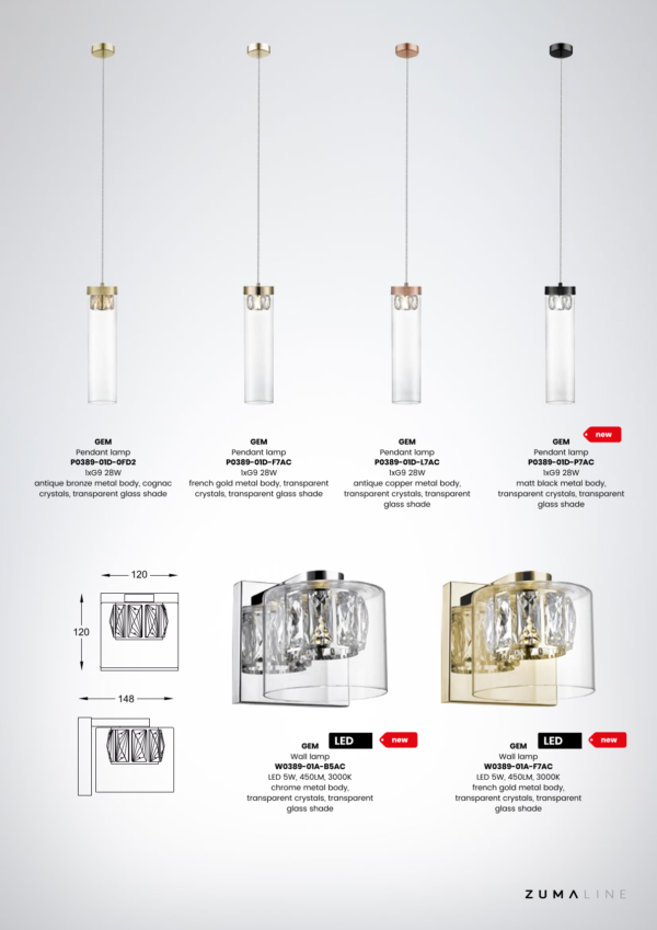 Светильник настенный Zuma Line GEM W0389-01A-F7AC (W0389-01A-F7AC) - фото 3