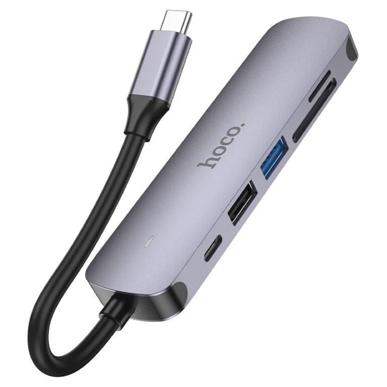 USB-хаб Hoco HB28 Type-C multi-function converter HDTV+USB3.0+USB2.0+SD+TF+PD Metal Gray (6931474769336) - фото 4