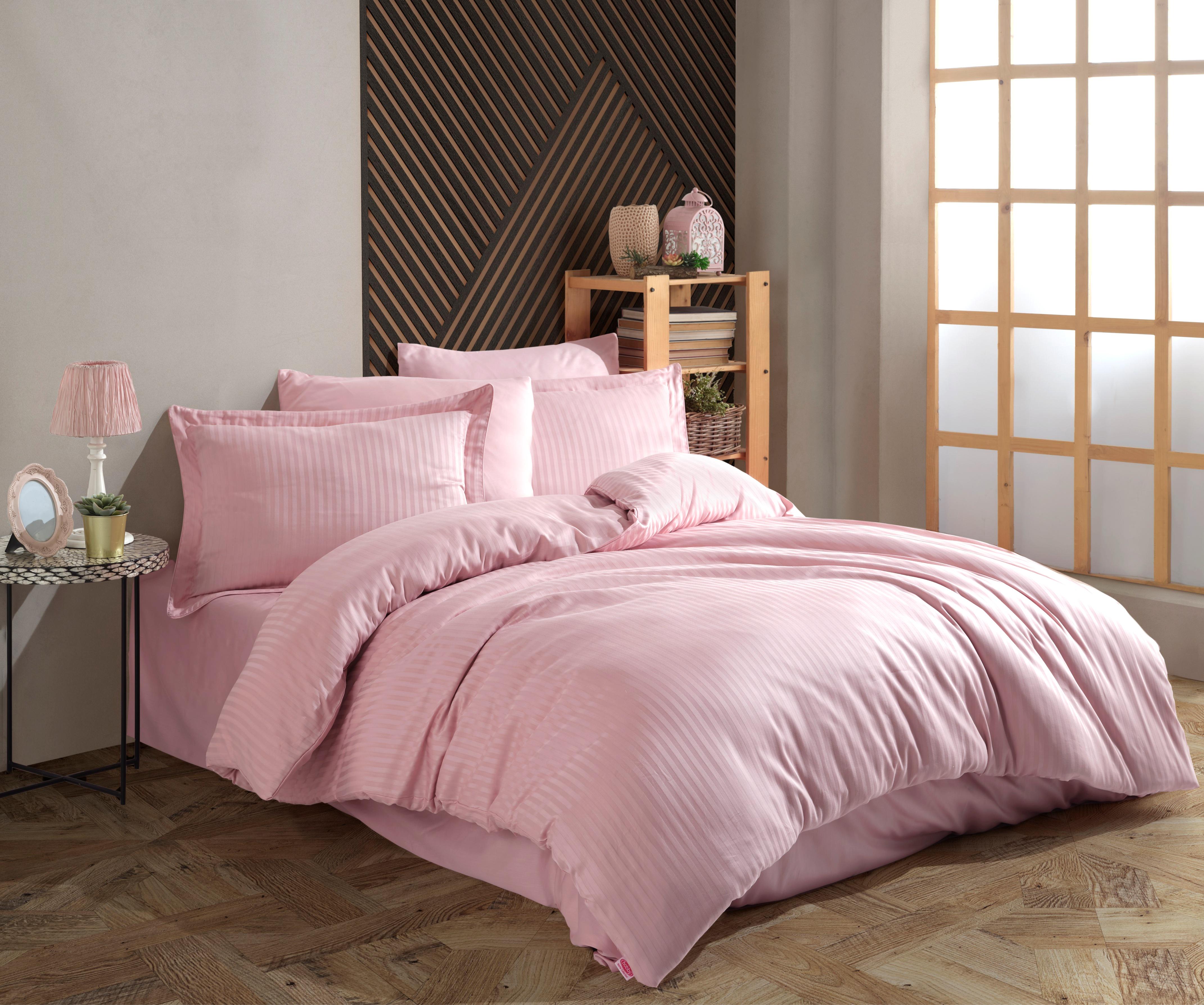Комплект постельного белья Hobby Exclusive Sateen Diamond Cizgili евро 200х220 Пудровый (2200000602039)