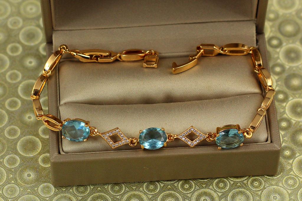 Браслет Xuping Jewelry Лига с голубыми камнями 19,5 см 7 мм Золотистый (26794564)