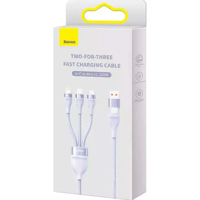 Кабель BASEUS Flash Series II 3в2Cable USB/Type-C to MicroUSB/Lightning/Type-C CASS030105 100W 1,2 м Purple - фото 6