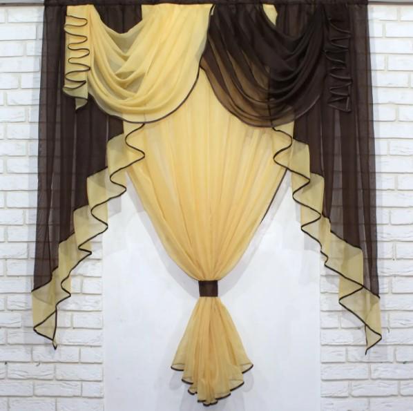 Комплект штор тюль/ламбрекен шифон 150х170 см Венге/Янтарный (067к) Комплект штор тюль/ламбрекен шифон 150х170 см Венге/Янтарный (067к)