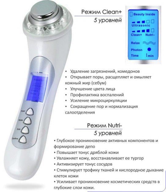 Система омоложения кожи лица Beperfect Biophonic 5в1 ультразвук/фонофорез/ионофорез/микротоки/биоволны/фототерапия (320036001) - фото 4