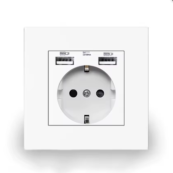 Розетка 220В 16A с заземлением 2хUSB 2100 мА (28209009)