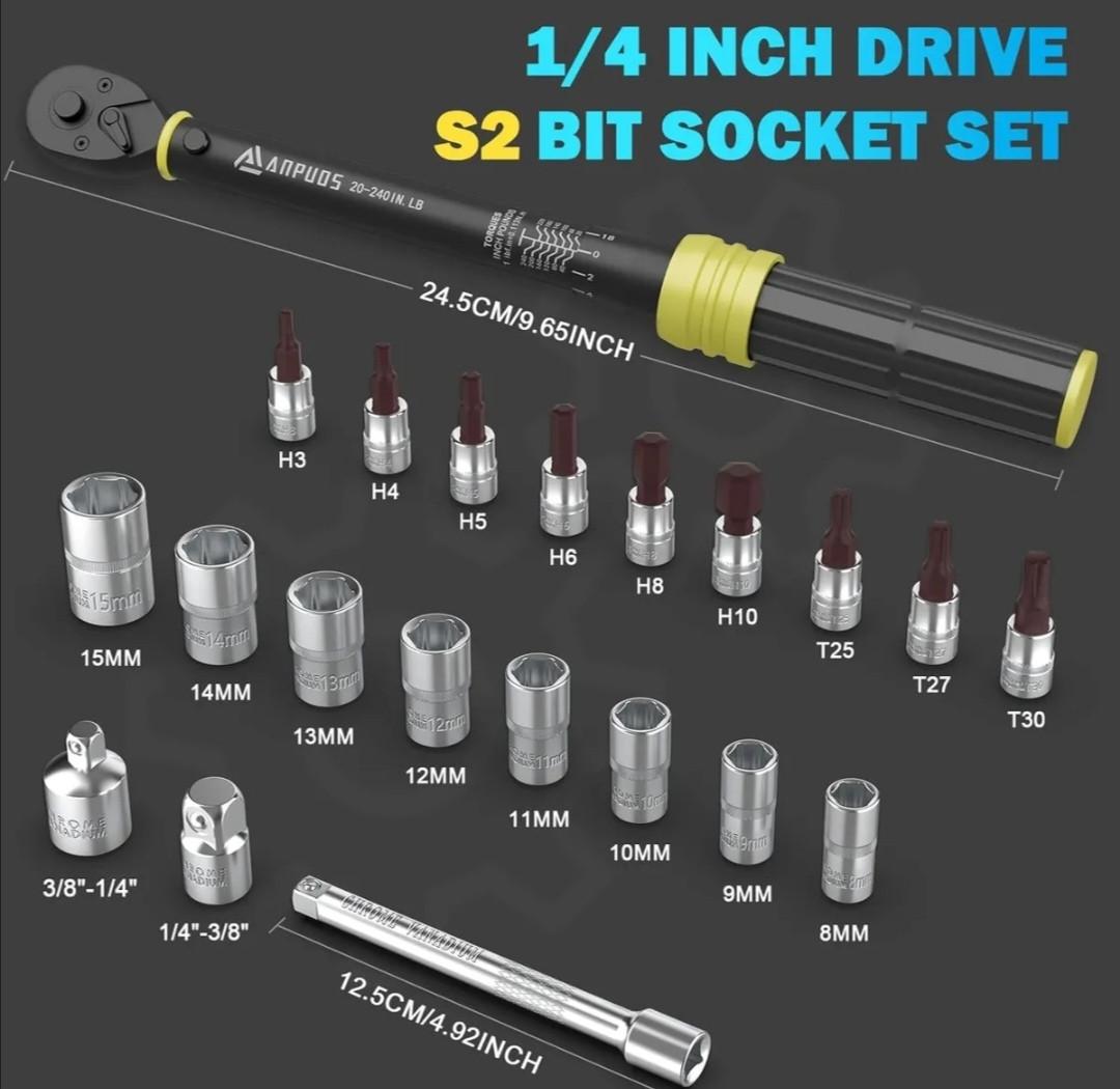 Динамометрический ключ Anpuds 1/4 20-240 in/lb точный профессиональный для ремонта авто 21 шт. - фото 3 Динамометрический ключ Anpuds 1/4 20-240 in/lb точный профессиональный для ремонта авто 21 шт. - фото 3