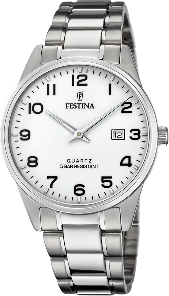 Наручные часы мужские Festina F20511/1 Classics со стальным корпусом WR 50 м и белым циферблатом