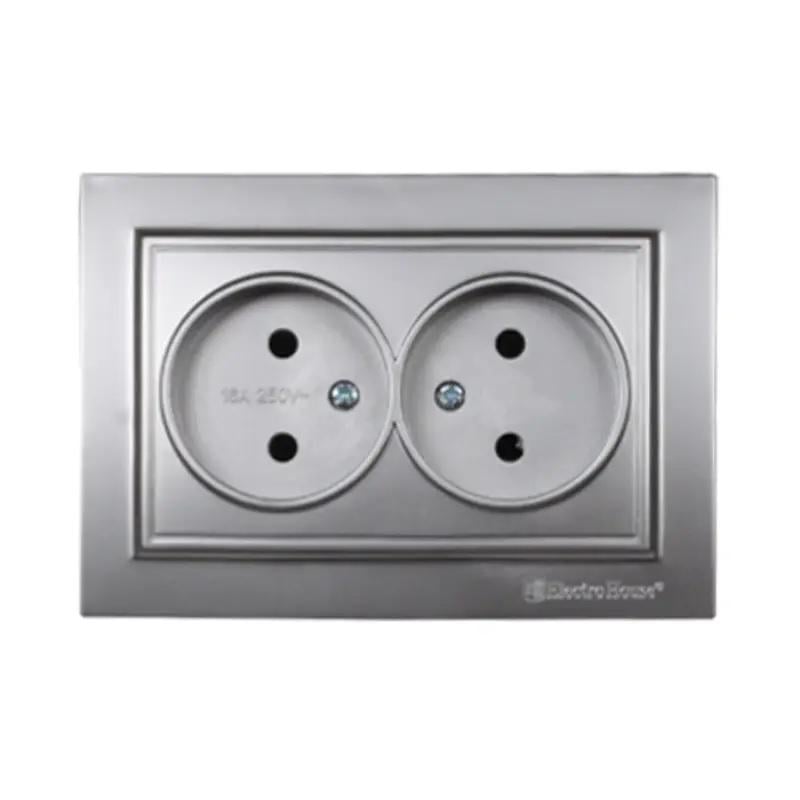 Розетка двойная без заземления ElectroHouse 16A IP22 Enzo Серебряный камень (EH-2110P-ST)