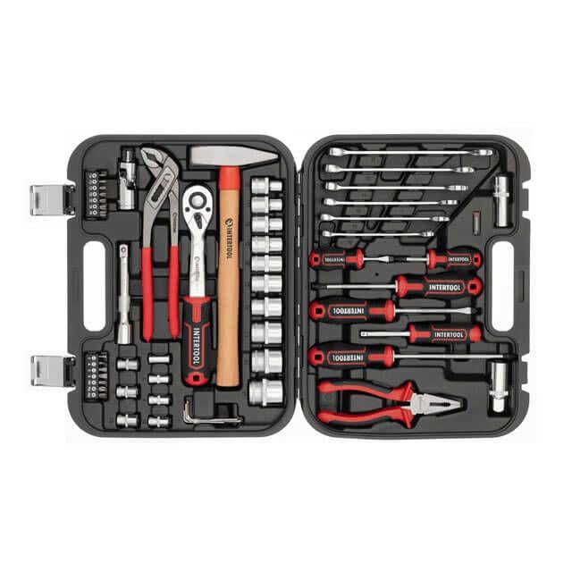 Набір інструментів INTERTOOL STORM 1/2" Cr-V 56 од. головки 8-27 мм біти 14 од. ключі кейс 10-17 мм (ET-8056) Набір інструментів INTERTOOL STORM 1/2" Cr-V 56 од. головки 8-27 мм біти 14 од. ключі кейс 10-17 мм (ET-8056)