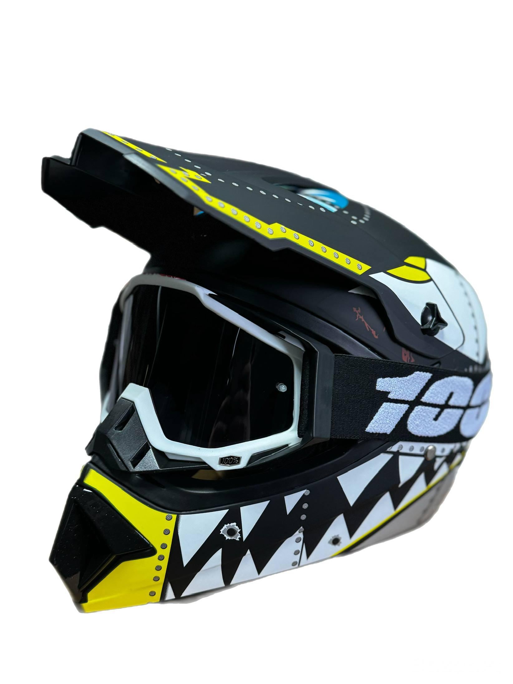 Мотошлем эндуро кроссовый Helmet Shark M Черно-белый и очки Profi 100% Черно-белый (0152)