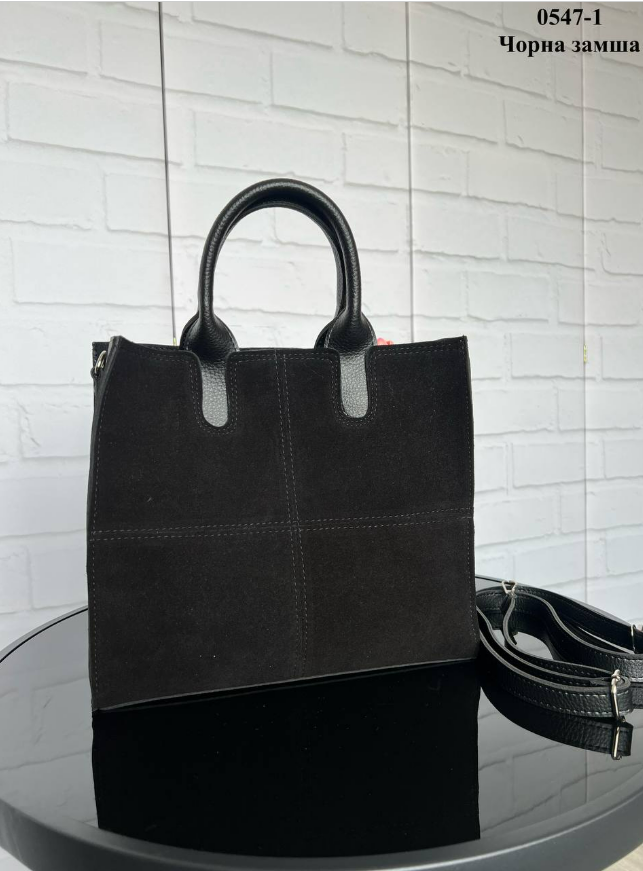 Сумка женская большая через плечо мостика из замши и экокожи вмещает А4 Черный - фото 5