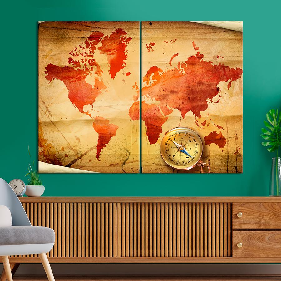 Картина карта Винтажный компас и карта 165x122 см (A1332-2)