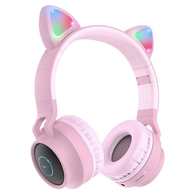Наушники беспроводные HOCO W27 Cat Ear Wireless Headphones Bluetooth c LED подсветкой Pink (000118)
