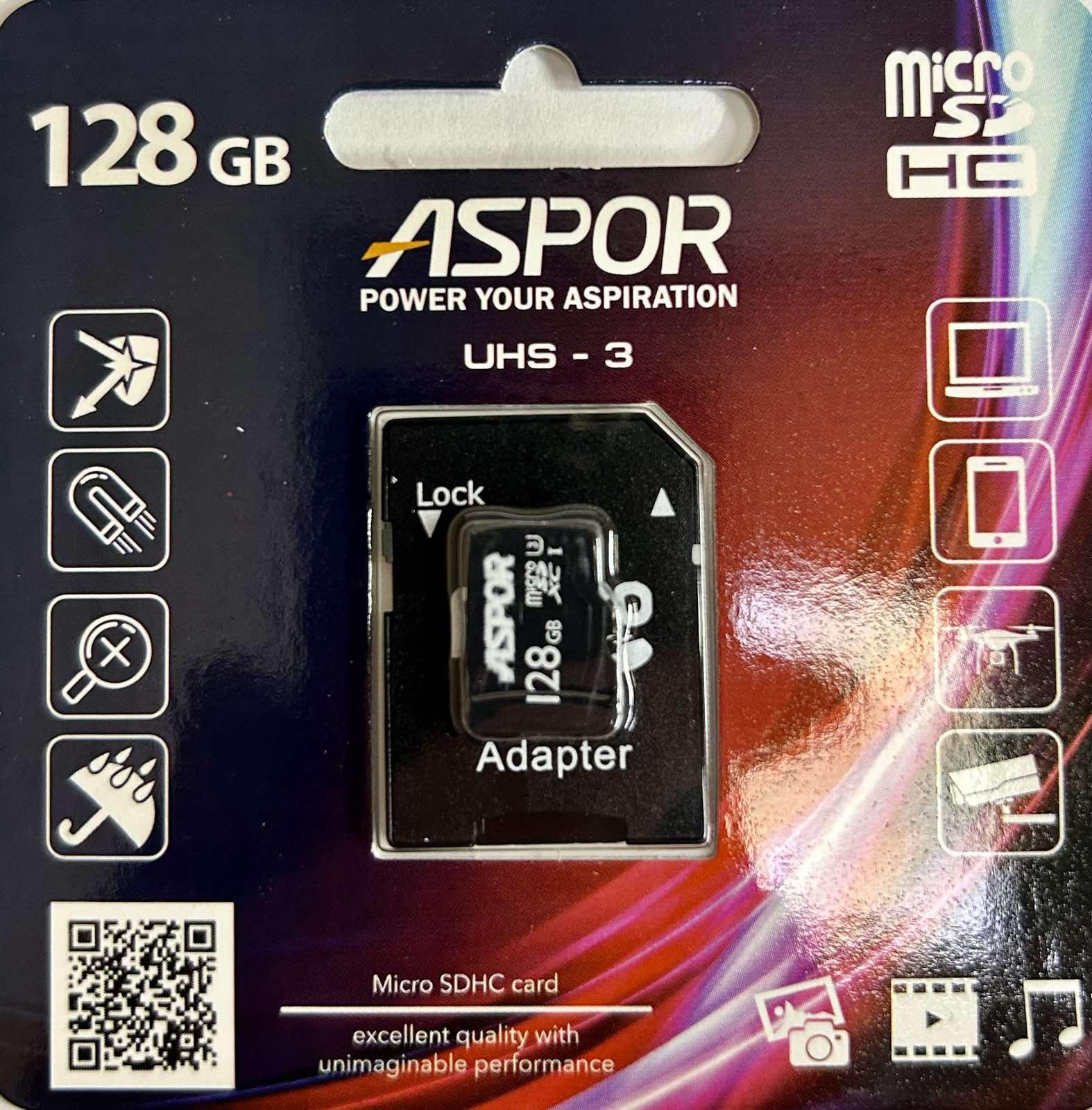 Карта памяти Aspor MicroSDHC 128GB UHS-III Class 10 с SD-адаптером (1858272790) - фото 2 Карта памяти Aspor MicroSDHC 128GB UHS-III Class 10 с SD-адаптером (1858272790) - фото 2