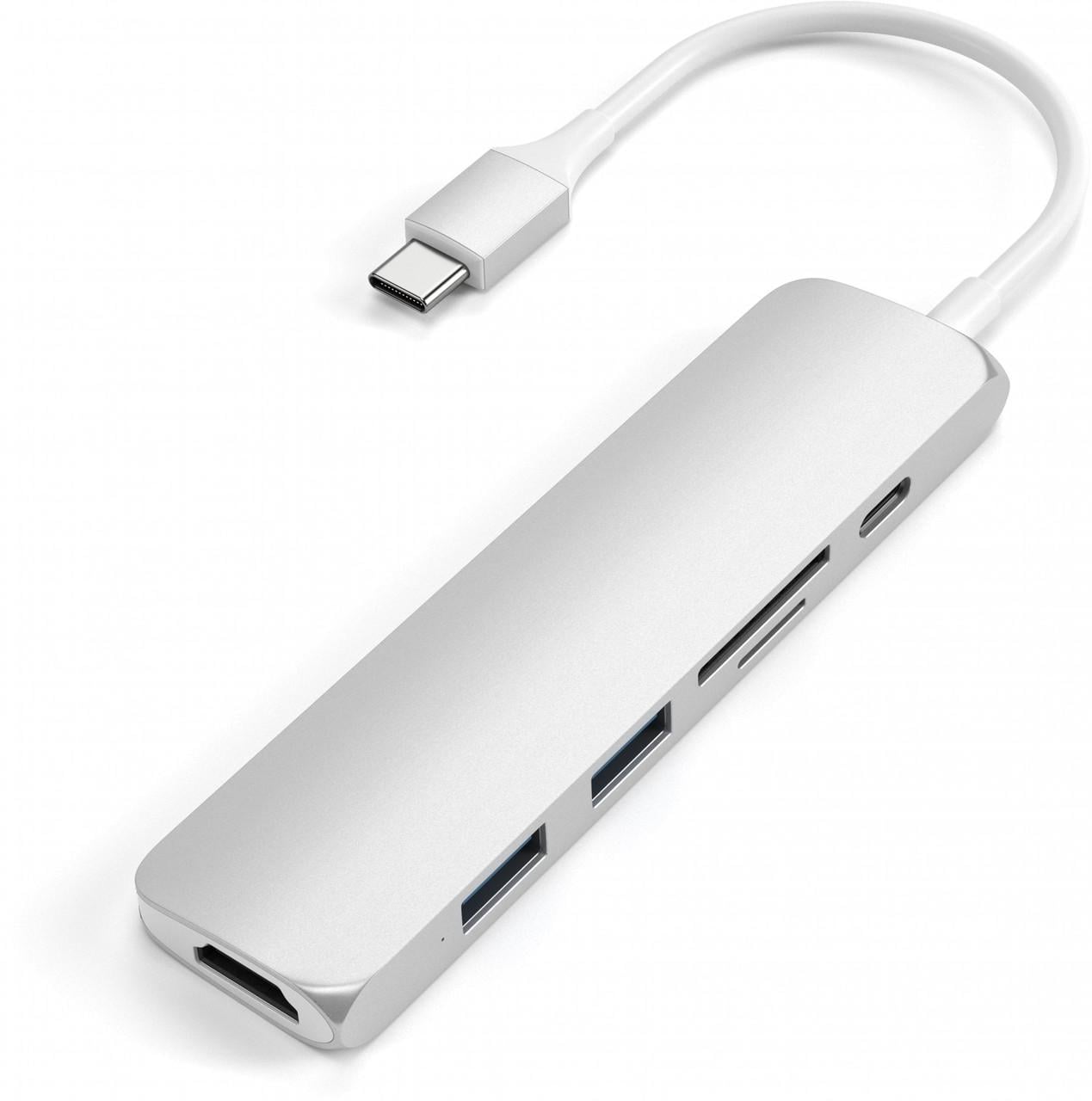 Хаб-адаптер Satechi Aluminum Type-C Slim Multi-Port Adapter 4K V2, Silver (ST-SCMA2S)