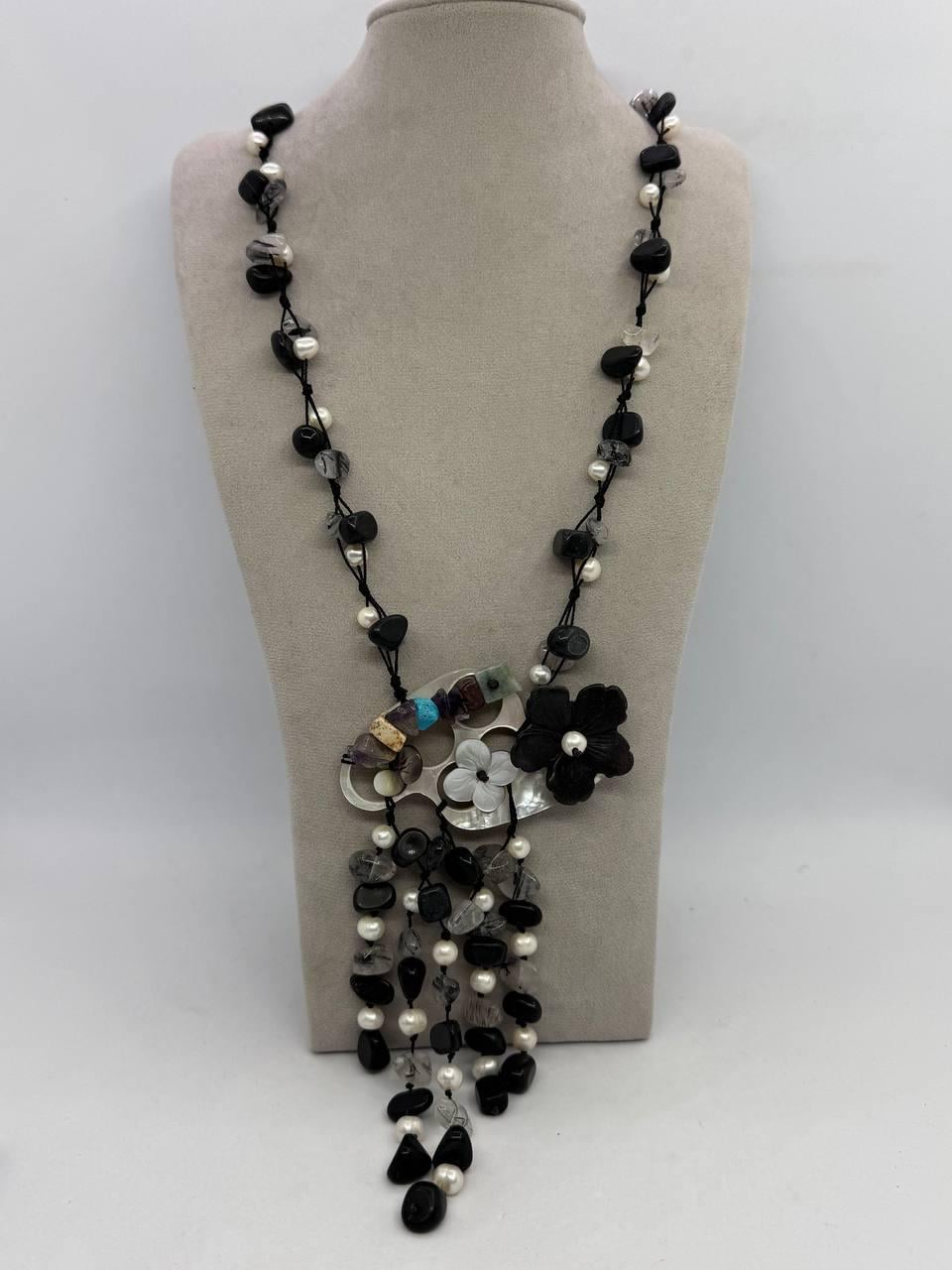 Бусы из самоцветов и перламутра 66 см Черный (13043)