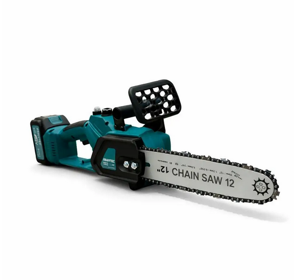 Электропила аккумуляторная KRAFFTEC 12" 52В 6А·час шина 30 см 2 аккумулятора/кейс (52V 6Ah / 2500 Вт)