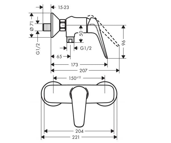 Смеситель для душа настенный Hansgrohe Novus 71060000 однорычажный (24404) - фото 2