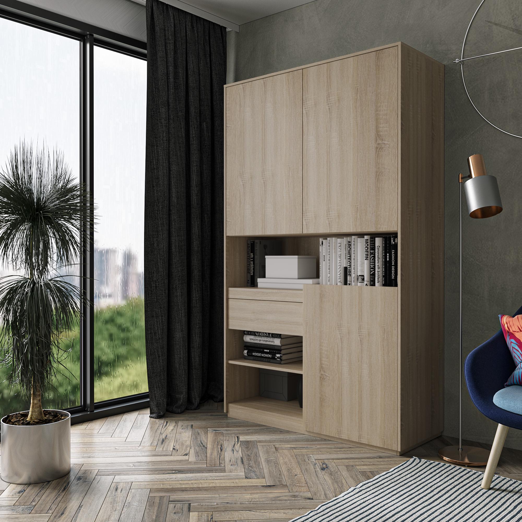 Шкаф распашной с открытыми полками для книг 1242x2100x500 мм Дуб сонома (mrs-1-sn)