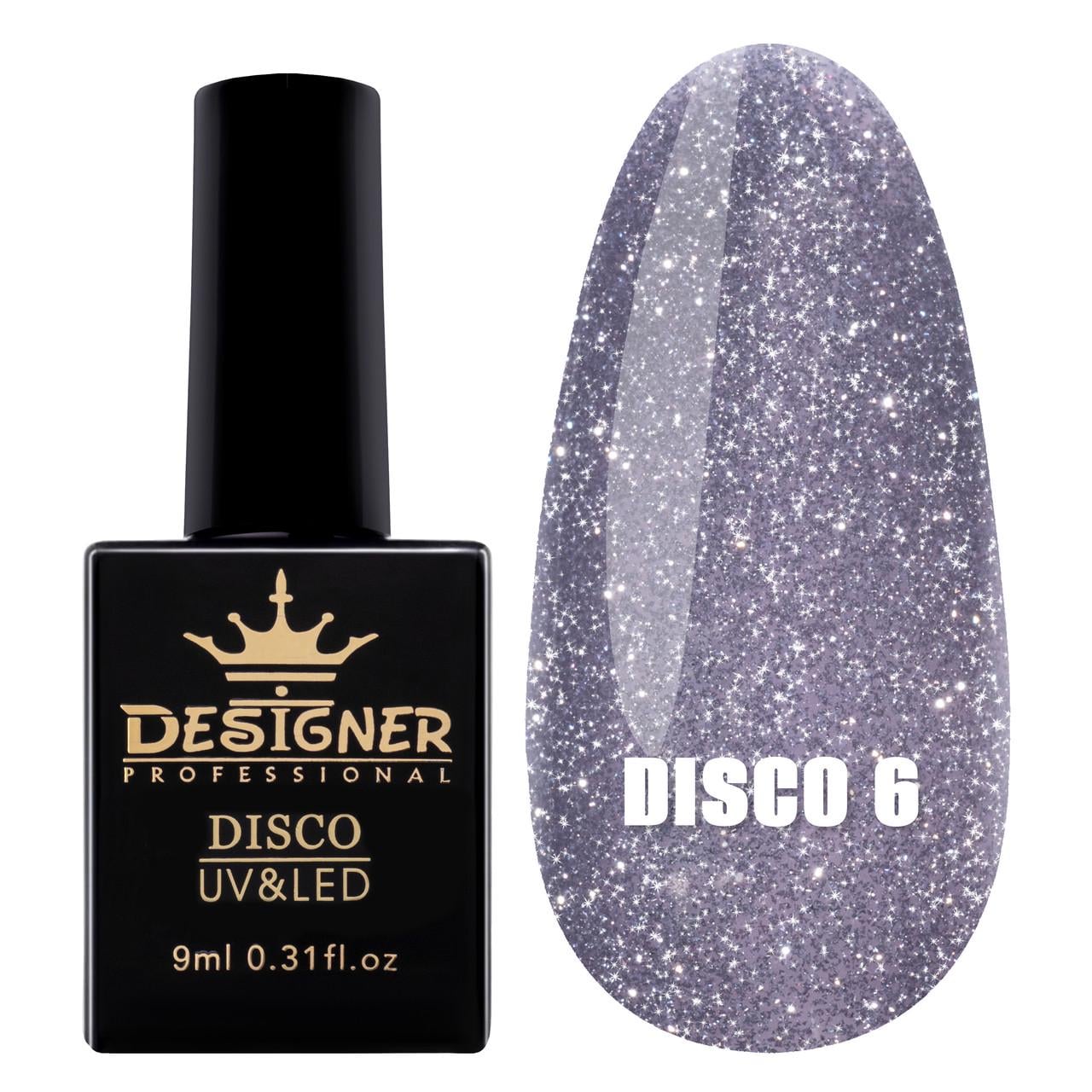 Гель-лак светоотражающий Disco Gel Polish Дизайнер для ногтей с блестками 9 мл Графитовый №6