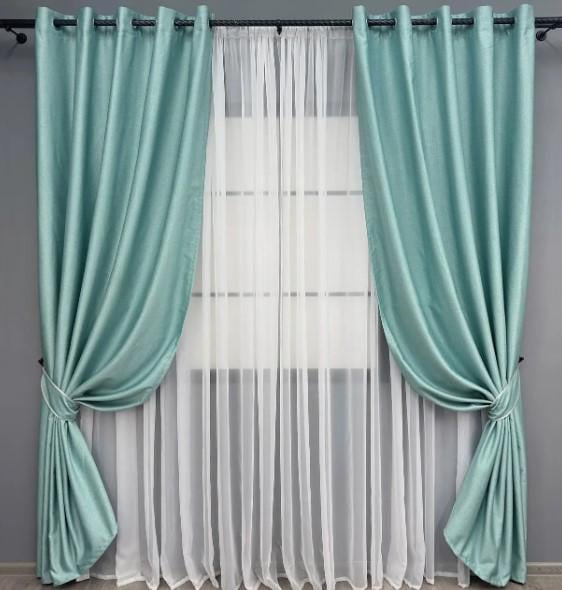Шторы на люверсах шенил 1,5х2,5 м 2 шт. Светло-бирюзовый (1697ш)