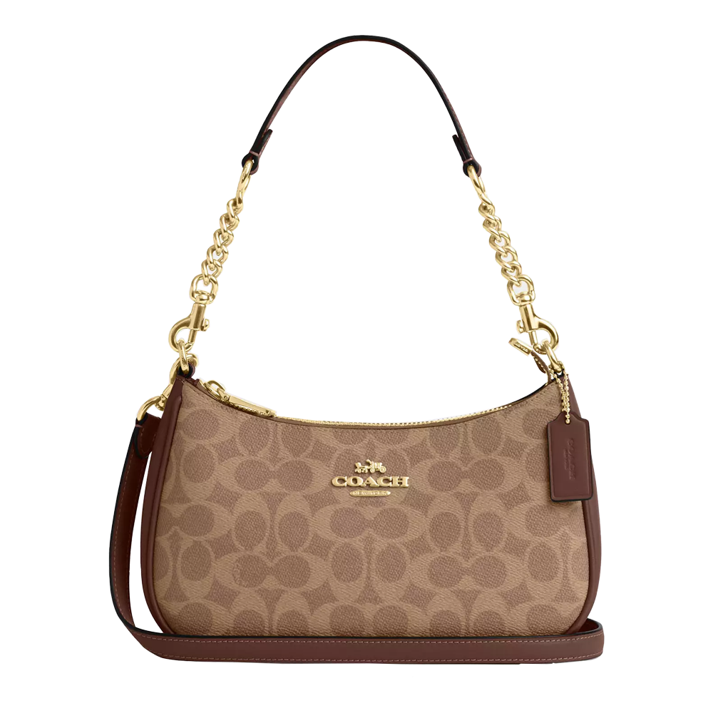 Сумка женская Coach Teri Shoulder Bag In Signature Canvas Gold/Tan/Brown (CO14)