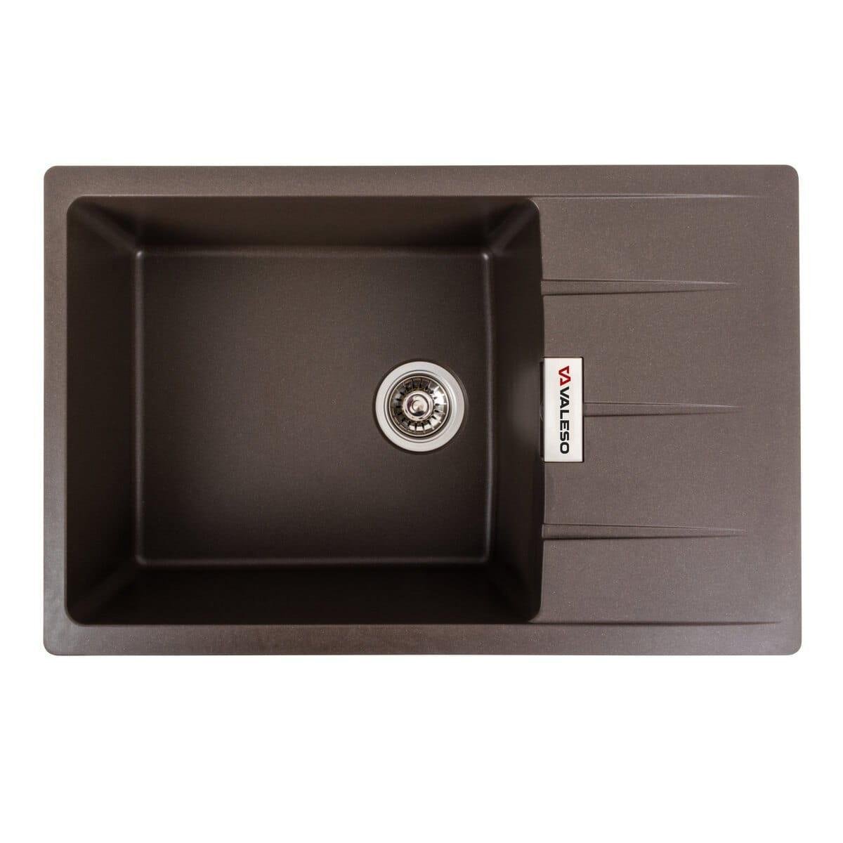 Мийка гранітна Valeso Roma врізна прямокутна матова 780х500 мм Темна скеля