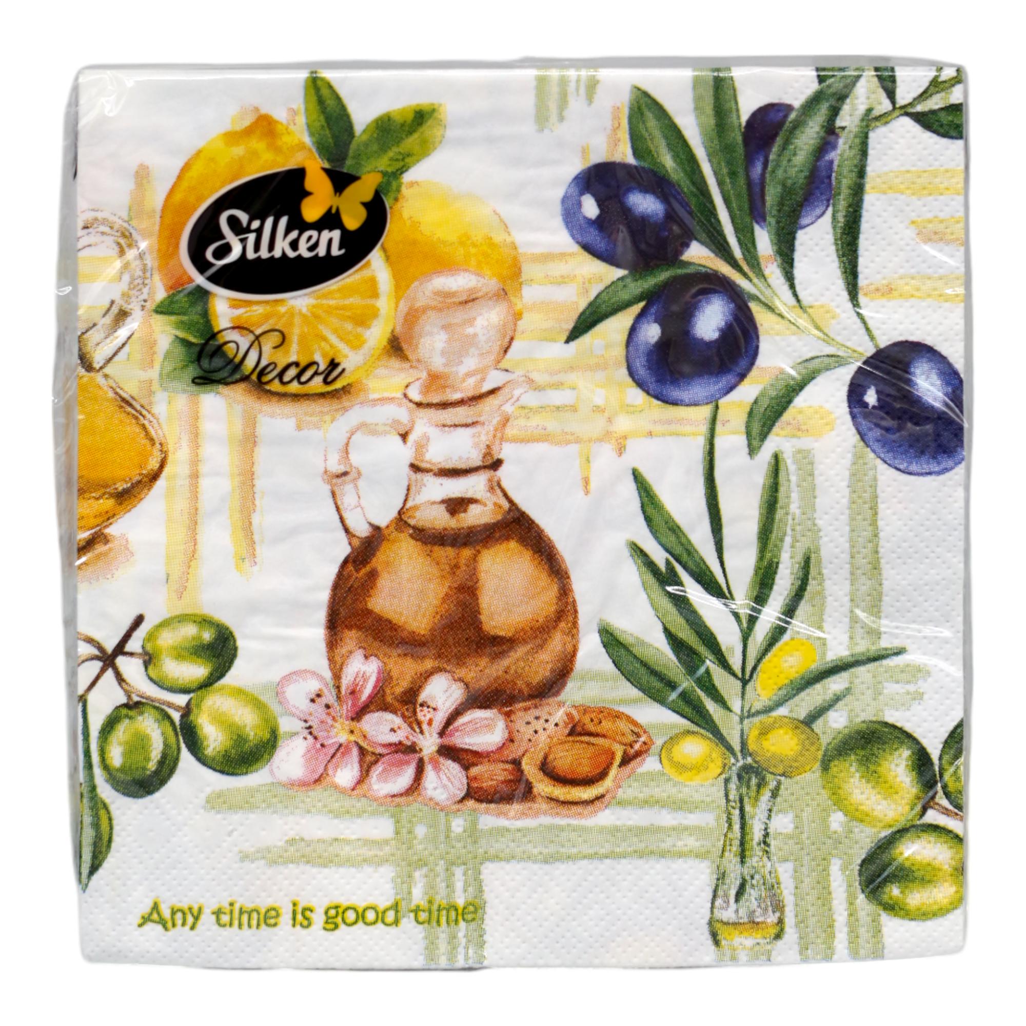 Салфетки бумажные Silken Оливки с рамкой 33x33 см 3 слоя 18 шт. (НФ-00007191)