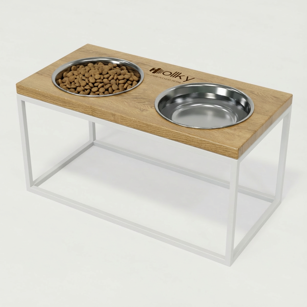 Миски на подставке для средних и больших собак Hollky Base L 2х0,95 л (BL-422120-WHNT) - фото 1