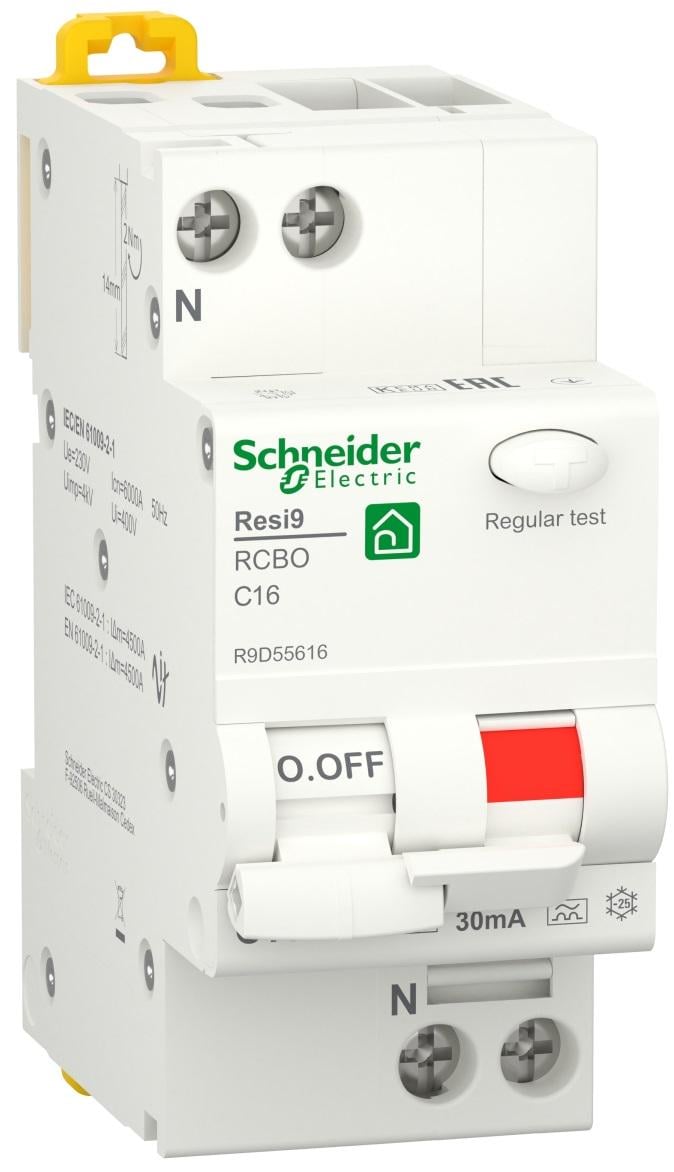 Дифференциальный выключатель Schneider Electric RESI9 1P+N 16A 30мA C тип А (R9D55616) - фото 1