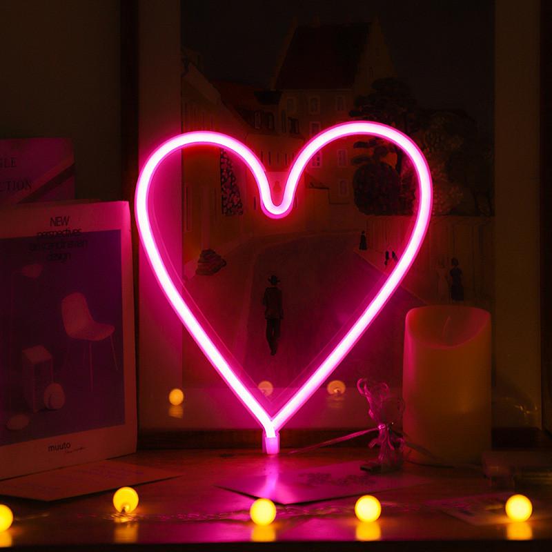 Неоновий світильник настінний Серце на батарейках/USB 25,5х28 см Рожевий (2683866776)