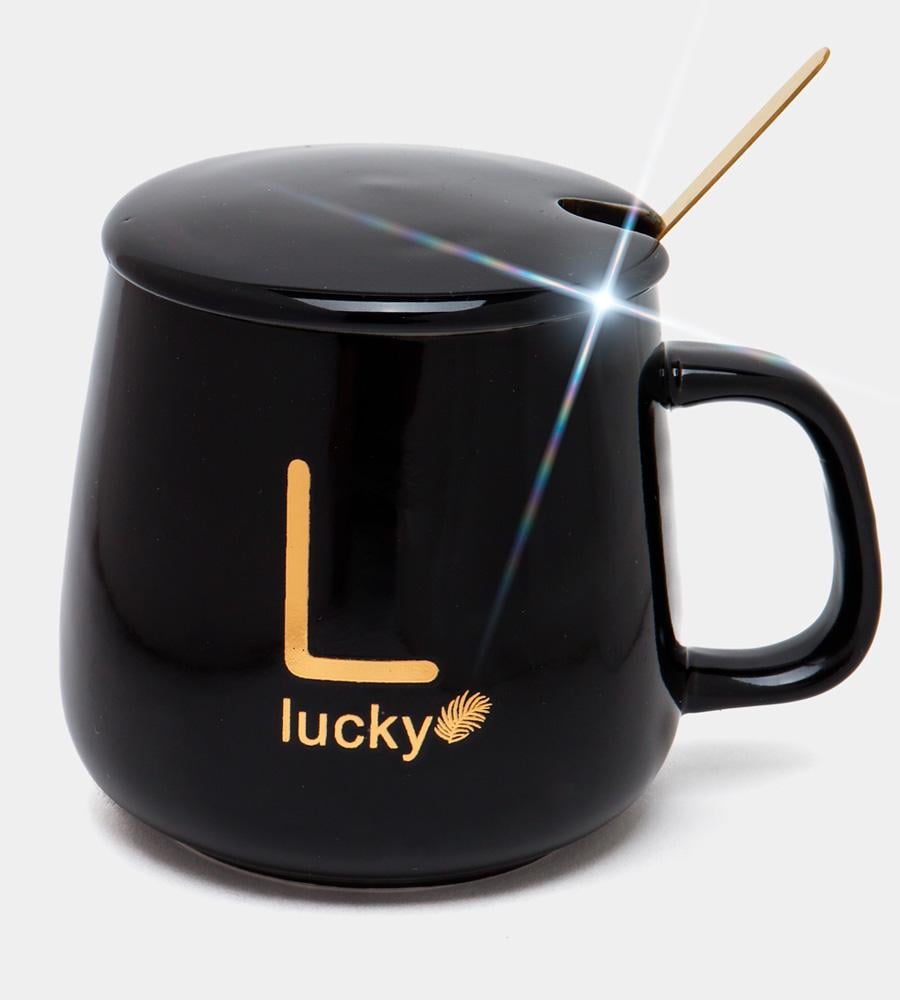 Чашка с подогревом на подставке Lucky керамическая с ложкой 400 мл Black (451864235)